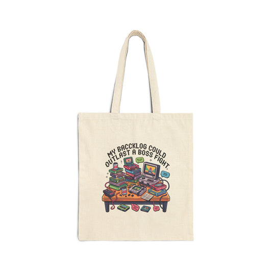 Tote Bag — "My Backlog Could Outlast a Boss Fight" Gamer Canvas Tote