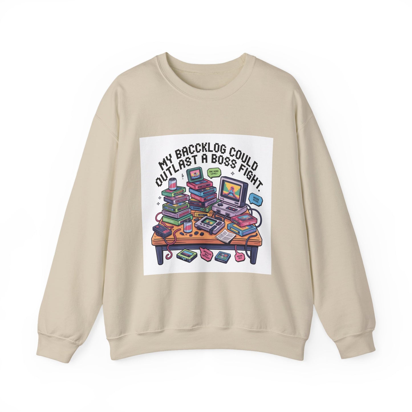 Crewneck Sweatshirt — "My Backlog Could Outlast a Boss Fight" Gamer Graphic