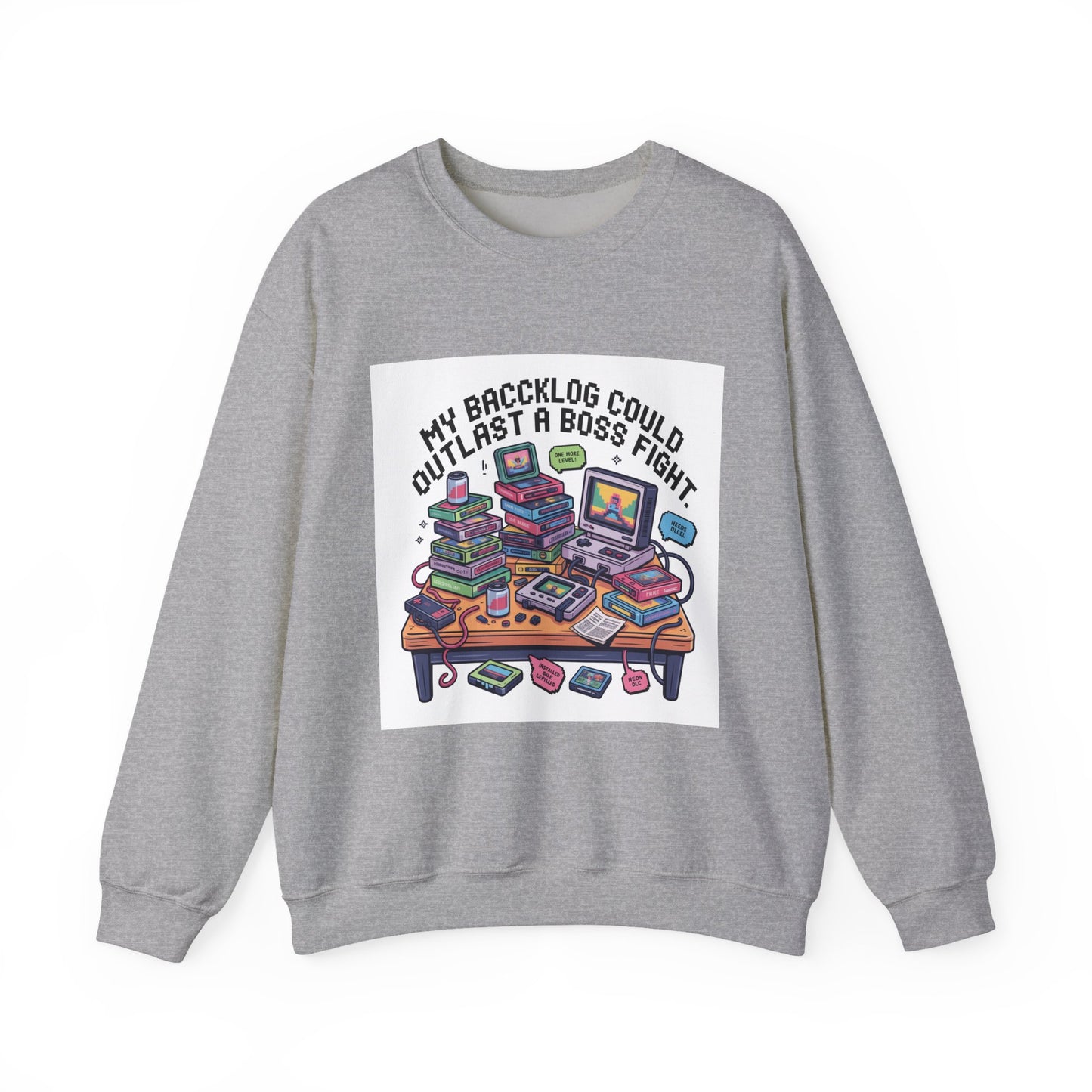Crewneck Sweatshirt — "My Backlog Could Outlast a Boss Fight" Gamer Graphic